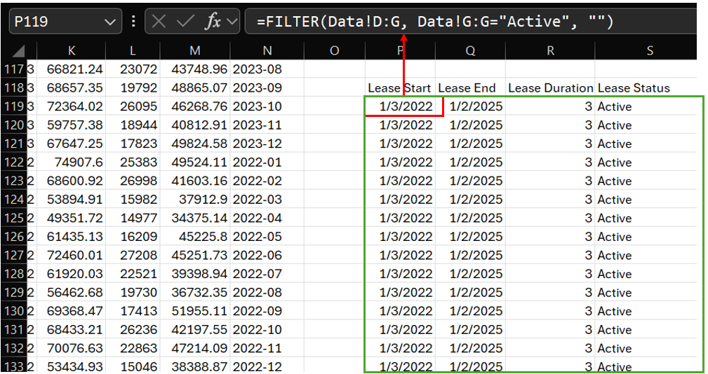 Excel filter dynamic array formula with flyline