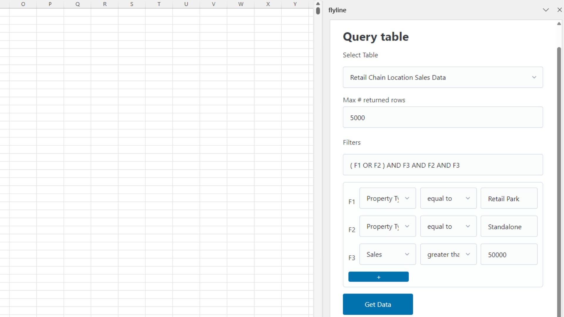 flyline Excel plugin for querying databases with a user-friendly interface